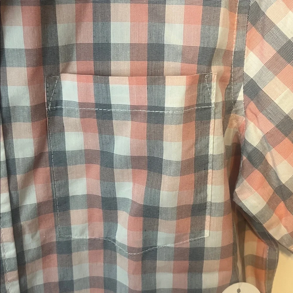 NWT - Wonder Nation Boy’s Checkered Short Sleeve Shirt - Peach, Gray, White - Picture 3 of 4
